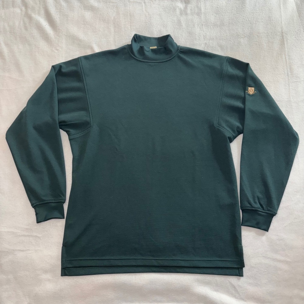 FootJoy Mock Neck Golf Shirt Forest Green Long Sleeve Mens S VTG USA Made Sporty
